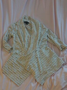 Frank Lyman Tan Textured Ruffle Open Front Cardigan Size 6